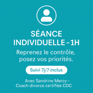 Séance de coaching divorce individuel d’une heure avec Sandrine Mercy – coach certifiée CDC