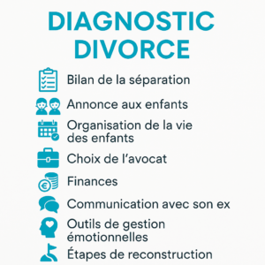 Table des matières du diagnostic divorce de Sandrine Mercy : étapes clés de l’accompagnement personnalisé post-séparation.