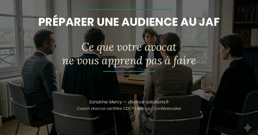 Sandrine Mercy, coach divorce certifiée CDC®, préparant une personne à son audience au Juge aux Affaires Familiales