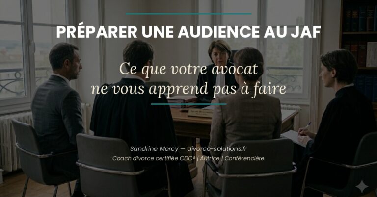 Sandrine Mercy, coach divorce certifiée CDC®, préparant une personne à son audience au Juge aux Affaires Familiales