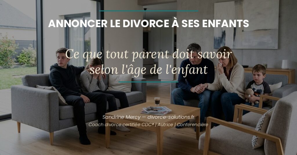 Parent expliquant calmement la séparation à son enfant — coaching divorce Sandrine Mercy