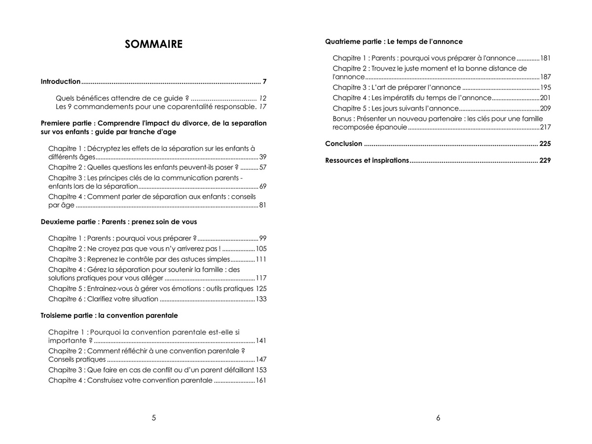 Sommaire du livre Le guide des parents qui divorcent de Sandrine Mercy