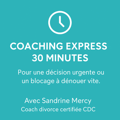 Coaching express de 30 minutes avec Sandrine Mercy, coach divorce certifiée CDC – pour décisions urgentes ou blocages à dénouer.